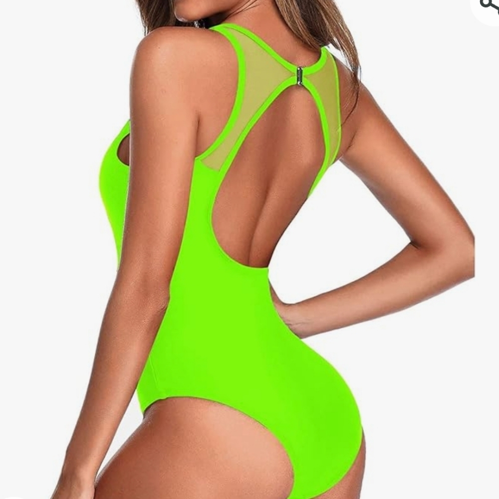 Holipick One Piece With‎ Mesh Panels Bathing Suit Green S